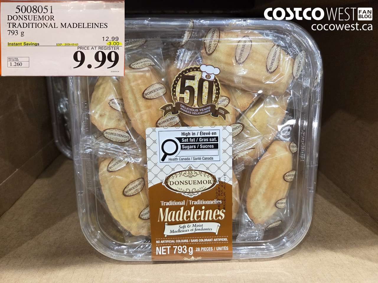 5008051 DONSUEMOR TRADITIONAL MADELEINES 793 G ($3.00 INSTANT SAVINGS EXPIRES ON 2026-05-03) $9.99
