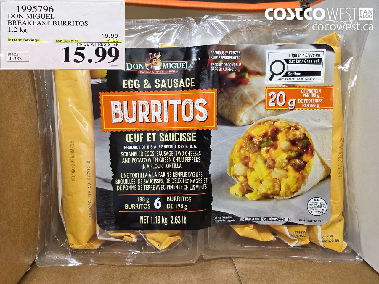 1995796 DON MIGUEL BREAKFAST BURRITOS 1.2 KG ($4.00 INSTANT SAVINGS EXPIRES ON 2026-05-03) $15.99