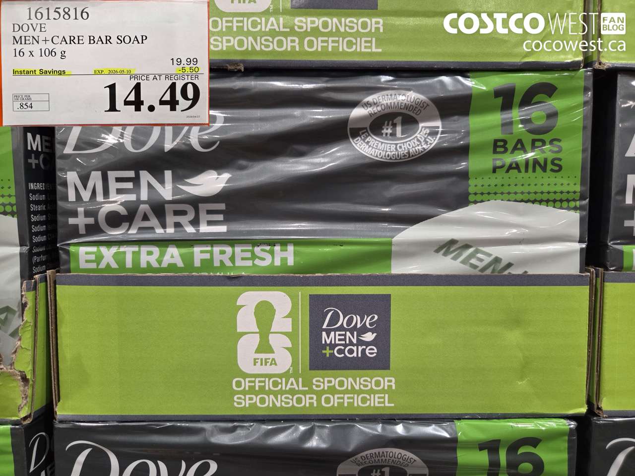 16158116 DOVE MEN + CARE BAR SOAP 16 X 106 G ($5.50 INSTANT SAVINGS EXPIRES ON 2026-05-10) $14.49