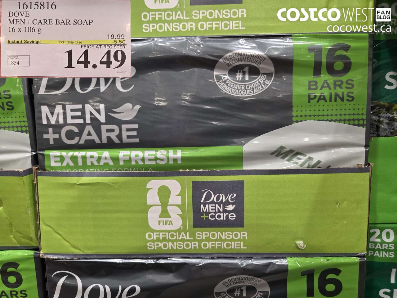 1615816 DOVE MEN + CARE BAR SOAP 16 X 106 G ($5.50 INSTANT SAVINGS EXPIRES ON 2026-05-10) $14.49