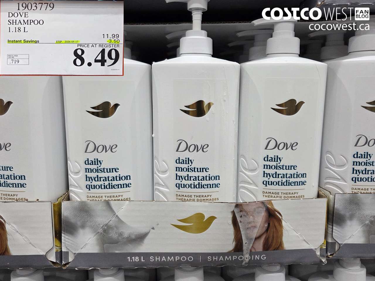1903779 DOVE SHAMPOO 1.18 L ($3.50 INSTANT SAVINGS EXPIRES ON 2026-05-17) $8.49