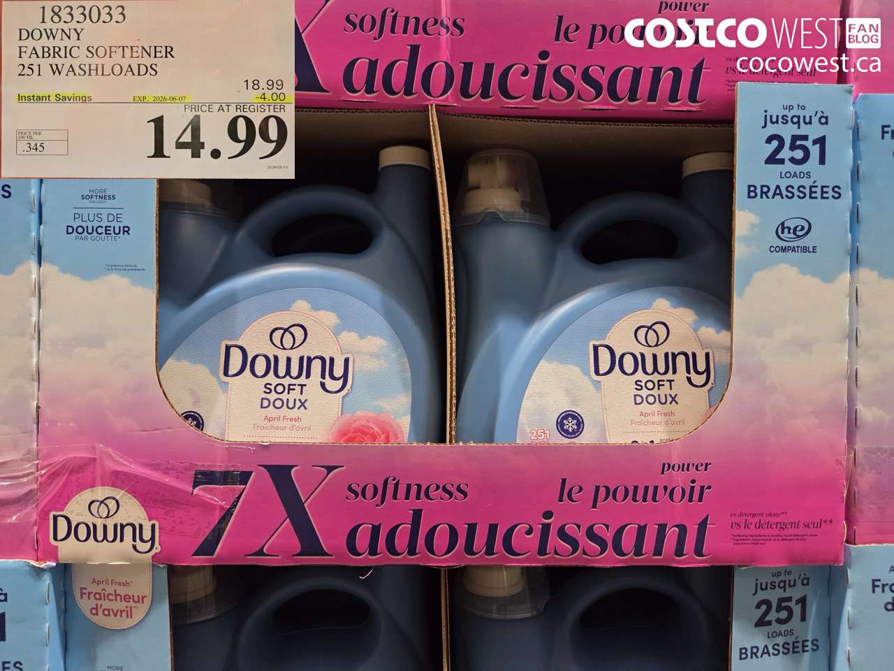 1833033 DOWNY FABRIC SOFTENER 251 WASHLOADS ($4.00 INSTANT SAVINGS EXPIRES ON 2026-06-07) $14.99