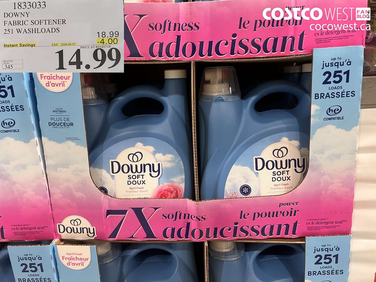 1833033 DOWNY FABRIC SOFTENER 251 WASHLOADS ($4.00 INSTANT SAVINGS EXPIRES ON 2026-06-07) $14.99