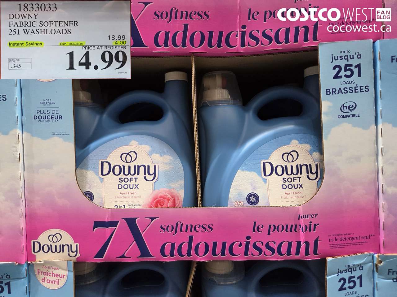 1833033 DOWNY FABRIC SOFTENER 251 WASHLOADS ($4.00 INSTANT SAVINGS EXPIRES ON 2026-06-07) $14.99