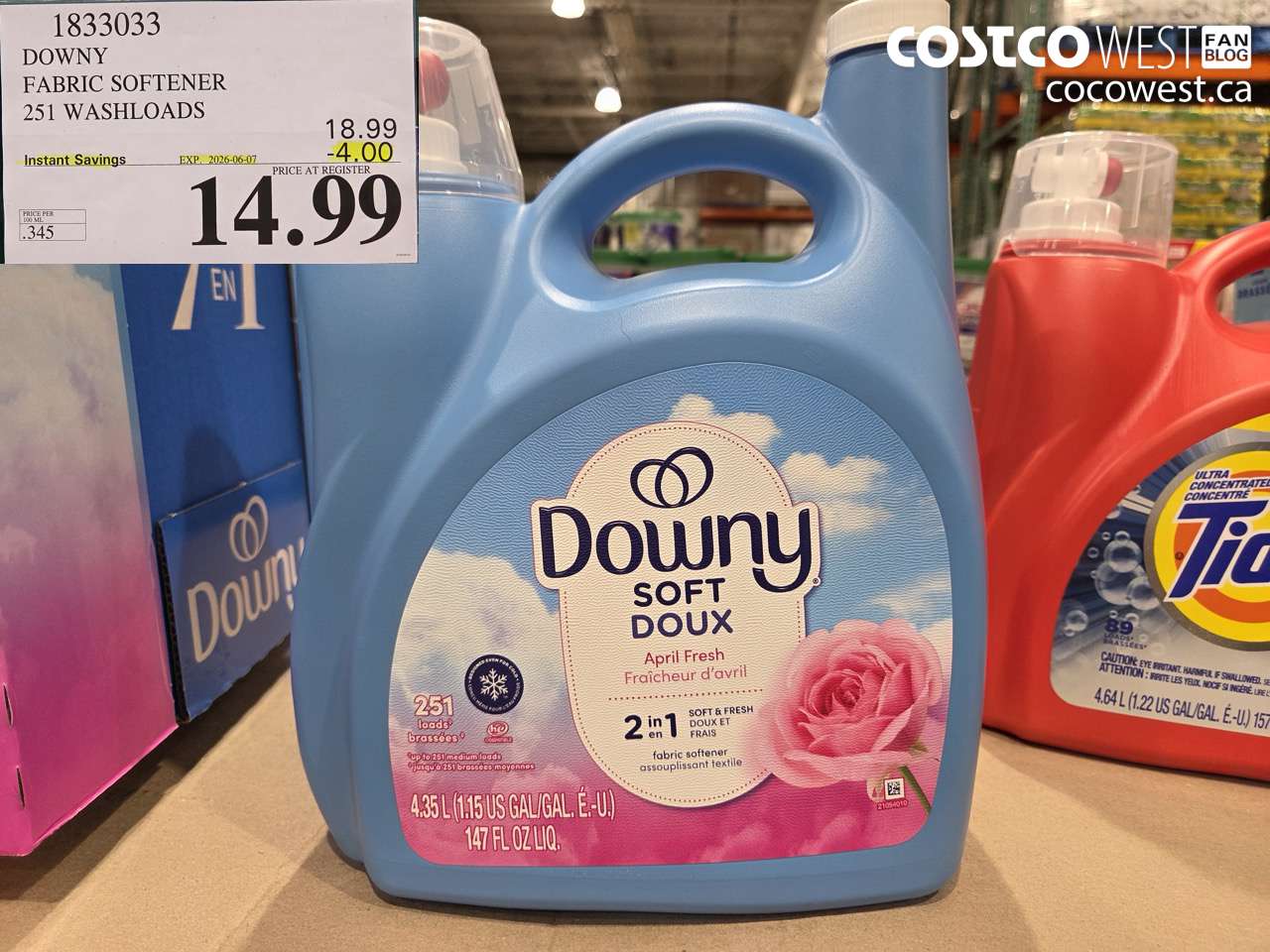 1833033 DOWNY FABRIC SOFTENER 251 WASHLOADS ($4.00 INSTANT SAVINGS EXPIRES ON 2026-06-07) $14.99