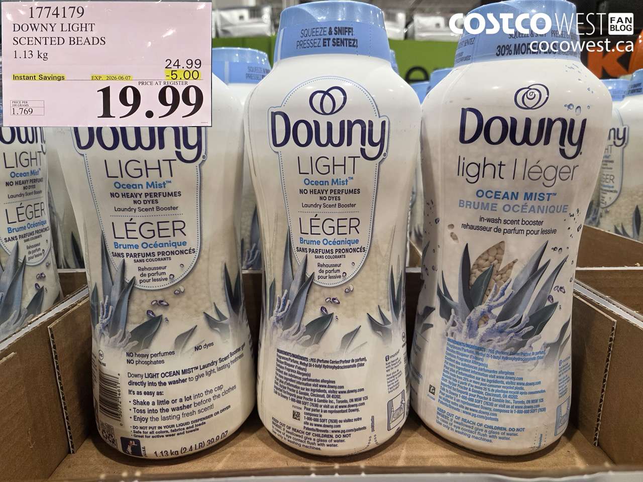 1774179 DOWNY LIGHT SCENTED BEADS 1.13 KG ($5.00 INSTANT SAVINGS EXPIRES ON 2026-06-07) $19.99