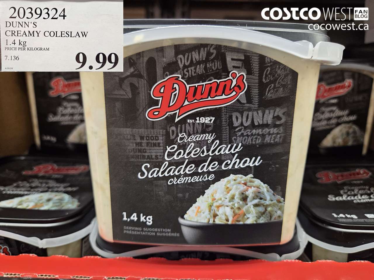 2039324 DUNN'S CREAMY COLESLAW 1.4 KG $9.99