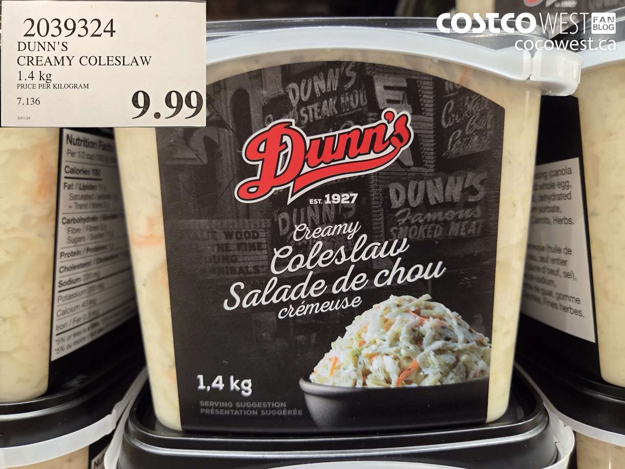 2039324 DUNN'S CREAMY COLESLAW 1.4 KG $9.99