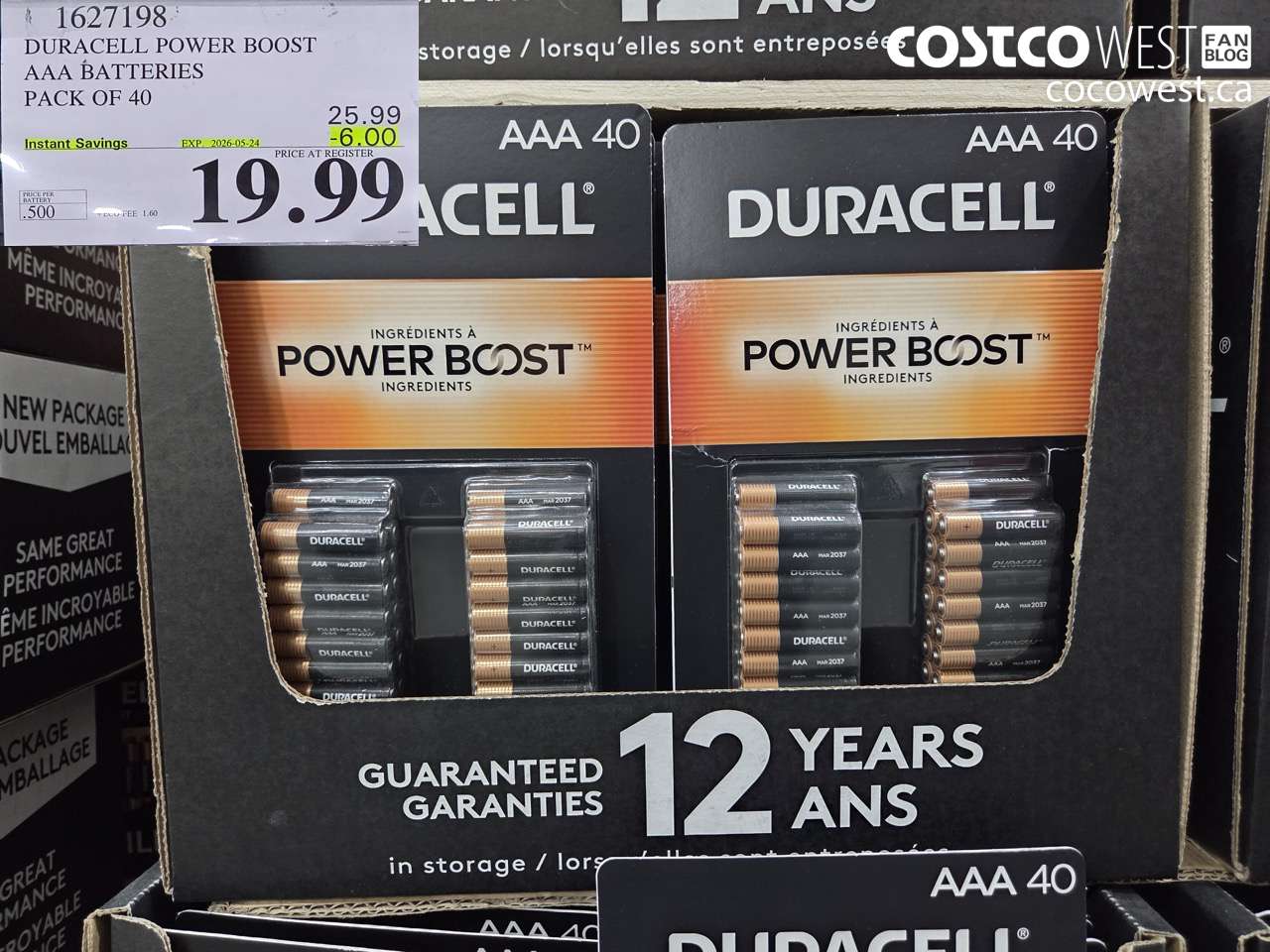 1627198 DURACELL POWER BOOST AAA BATTERIES PACK OF 40 ($6.00 INSTANT SAVINGS EXPIRES ON 2026-05-24) $19.99