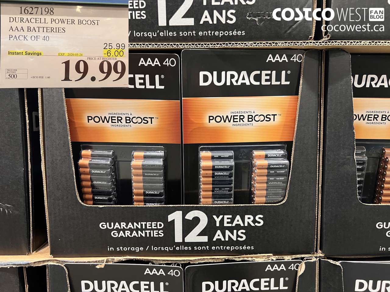 1627198 DURACELL POWER BOOST AAA BATTERIES PACK OF 40 ($6.00 INSTANT SAVINGS EXPIRES ON 2026-05-24) $19.99