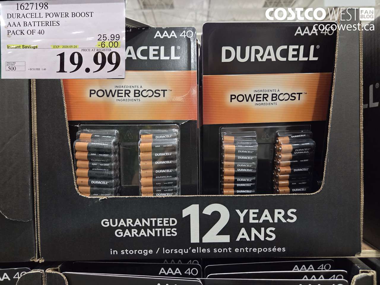 1627198 DURACELL POWER BOOST AAA BATTERIES PACK OF 40 ($6.00 INSTANT SAVINGS EXPIRES ON 2026-05-24) $19.99
