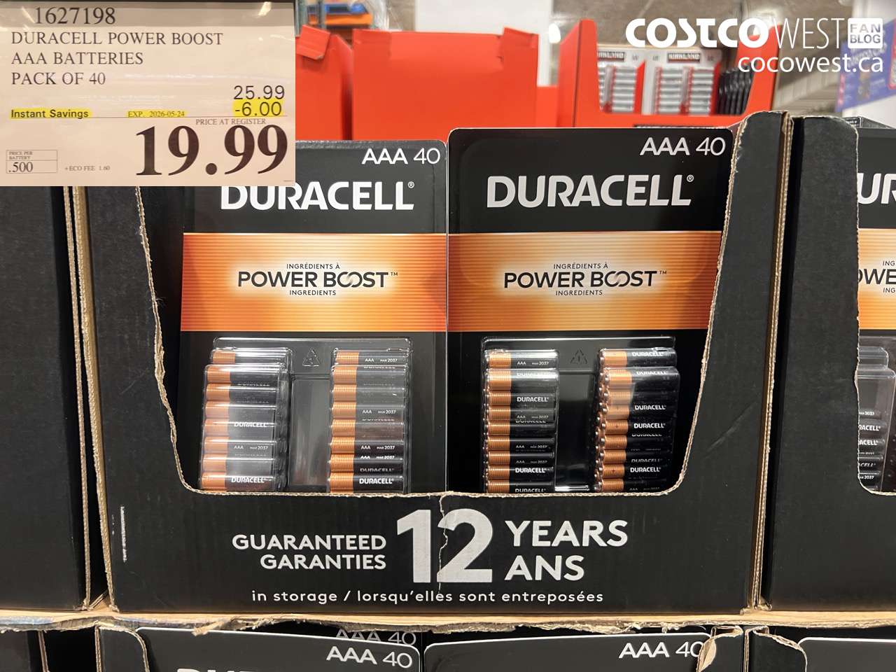 1627198 DURACELL POWER BOOST AAA BATTERIES PACK OF 40 ($6.00 INSTANT SAVINGS EXPIRES ON 2026-05-24) $19.99