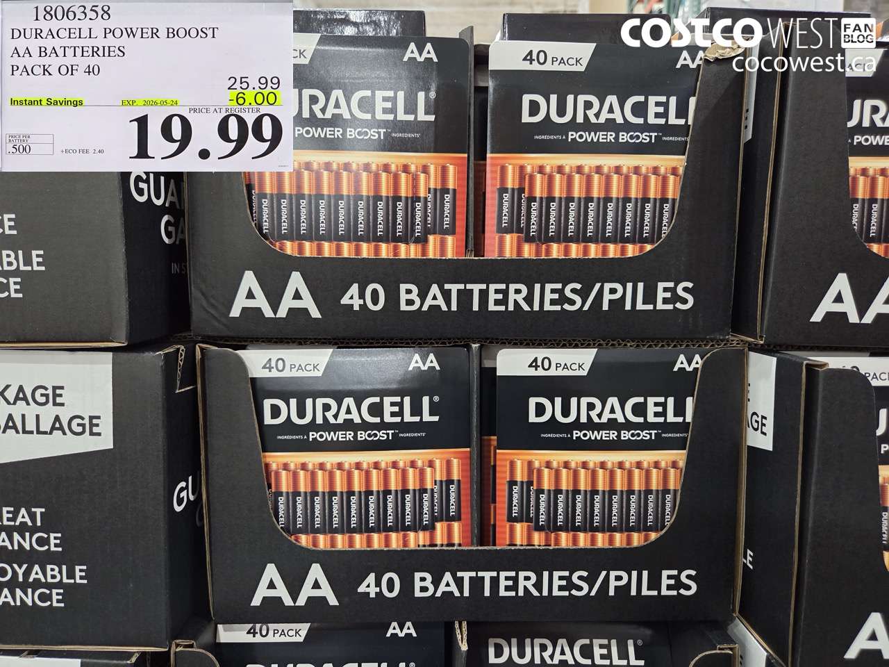 1806358 DURACELL POWER BOOST AA BATTERIES PACK OF 40 ($6.00 INSTANT SAVINGS EXPIRES ON 2026-05-24) $19.99