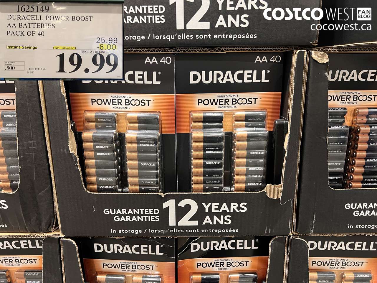 1625149 DURACELL POWER BOOST AA BATTERIES PACK OF 40 ($6.00 INSTANT SAVINGS EXPIRES ON 2026-05-24) $19.99