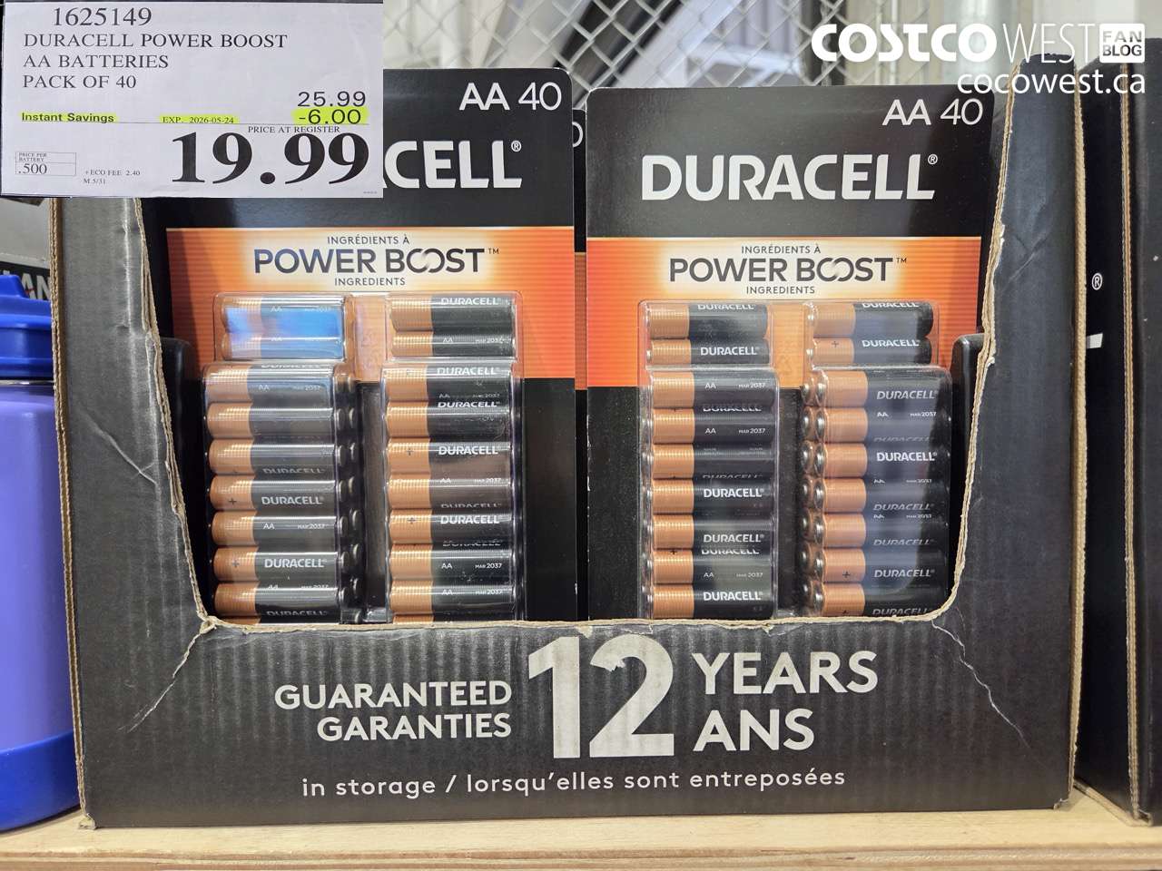 1625149 DURACELL POWER BOOST AA BATTERIES PACK OF 40 ($6.00 INSTANT SAVINGS EXPIRES ON 2026-05-24) $19.99