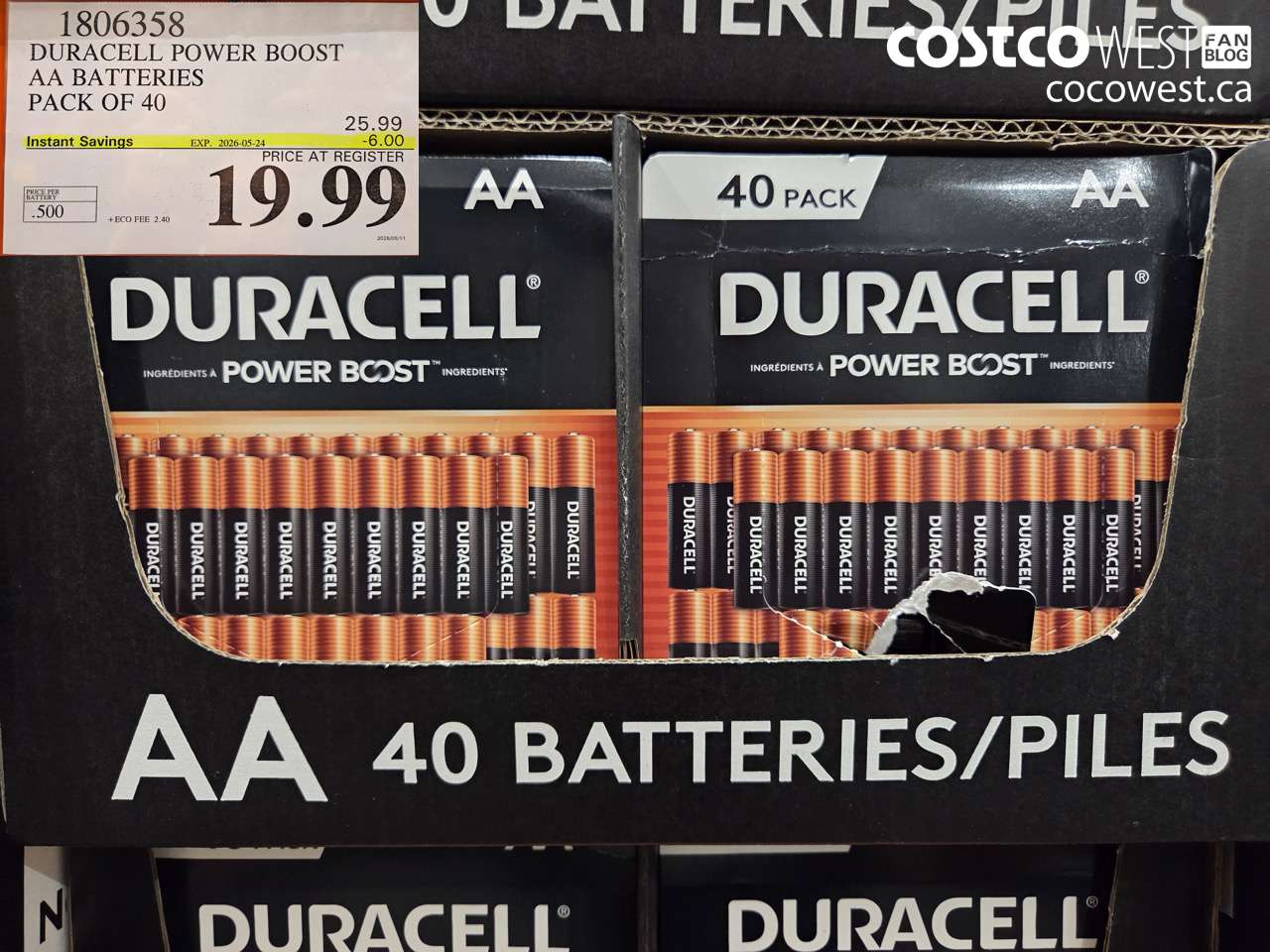 1806358 DURACELL POWER BOOST AA BATTERIES PACK OF 40 ($6.00 INSTANT SAVINGS EXPIRES ON 2026-05-24) $19.99