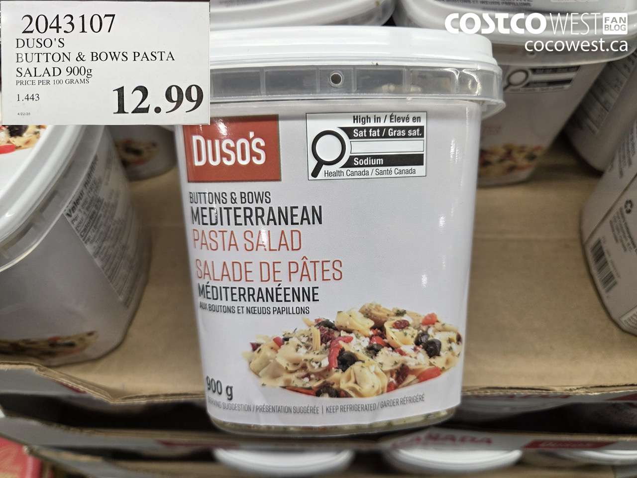 2043107 DUSO'S BUTTON & BOWS PASTA SALAD 900G $12.99