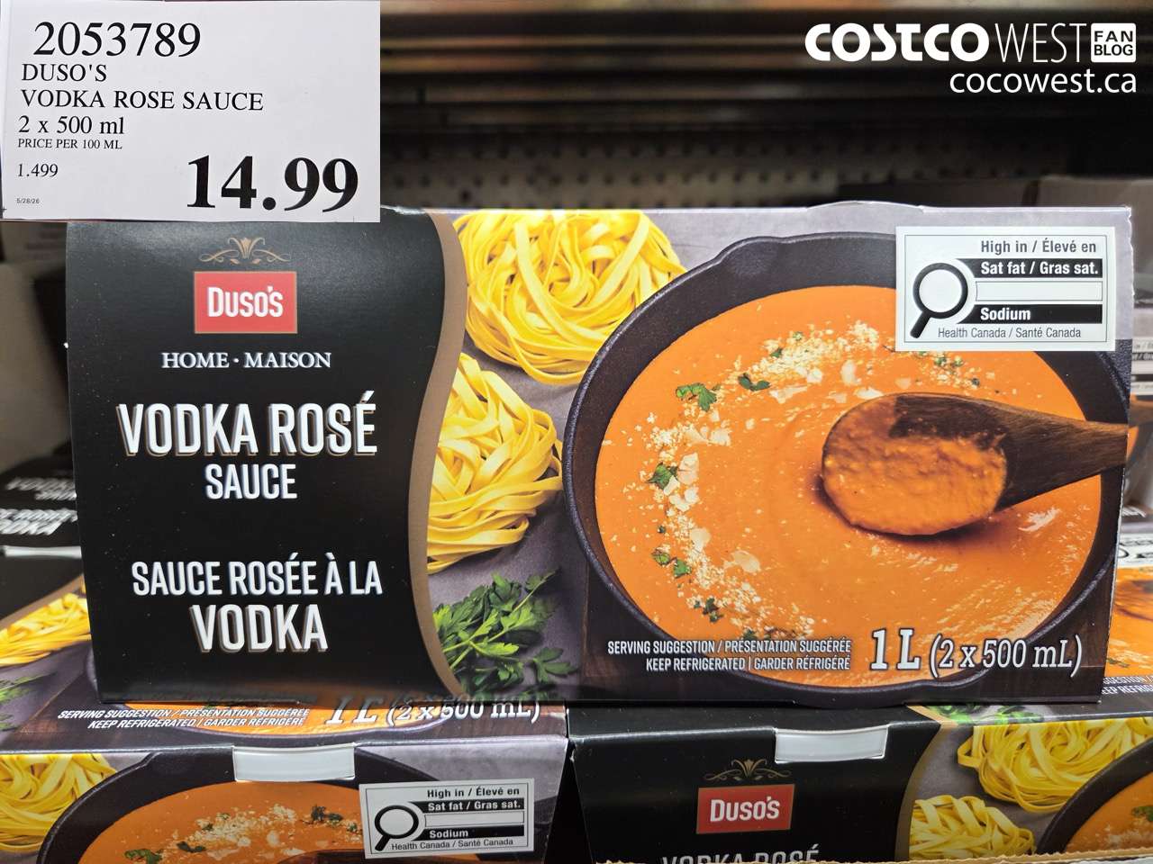 2053789 DUSO'S VODKA ROSE SAUCE 2 X 500 ML $14.99