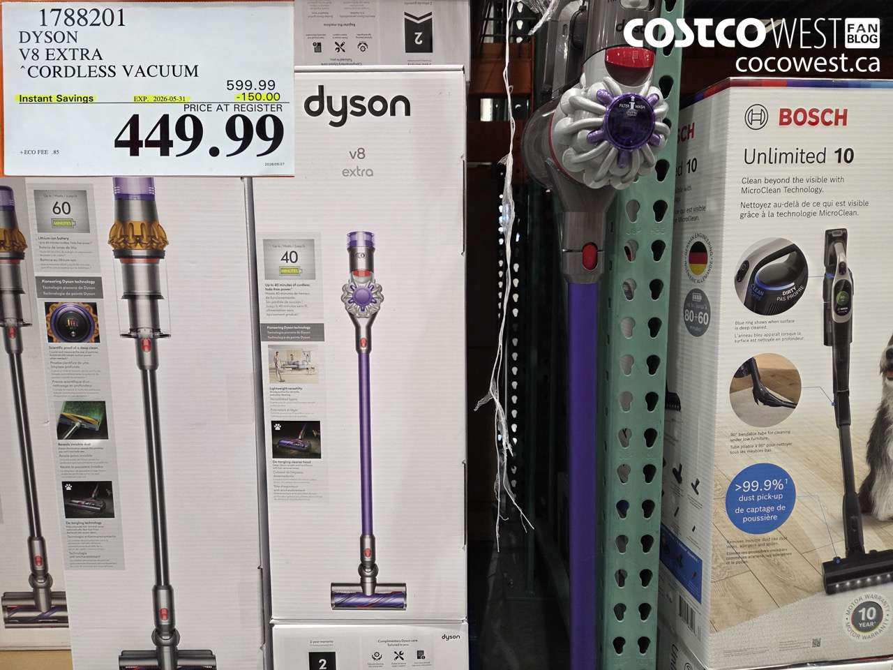 1788201 DYSON V8 EXTRA CORDLESS VACUUM ($150.00 INSTANT SAVINGS EXPIRES ON 2026-05-31) $449.99