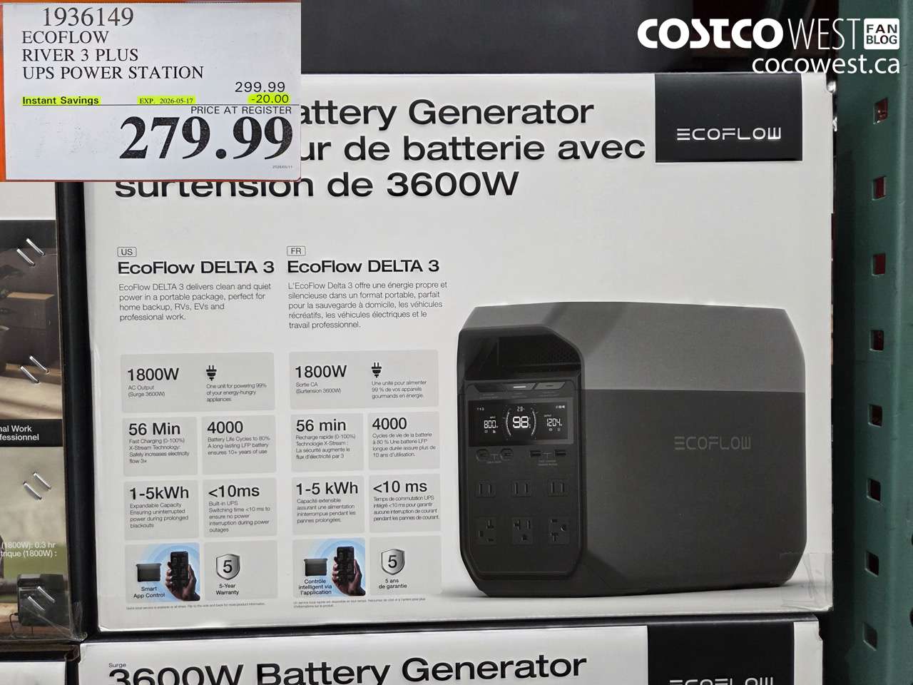 1936149 ECOFLOW RIVER 3 PLUS UPS POWER STATION ($20.00 INSTANT SAVINGS EXPIRES ON 2026-05-17) $279.99