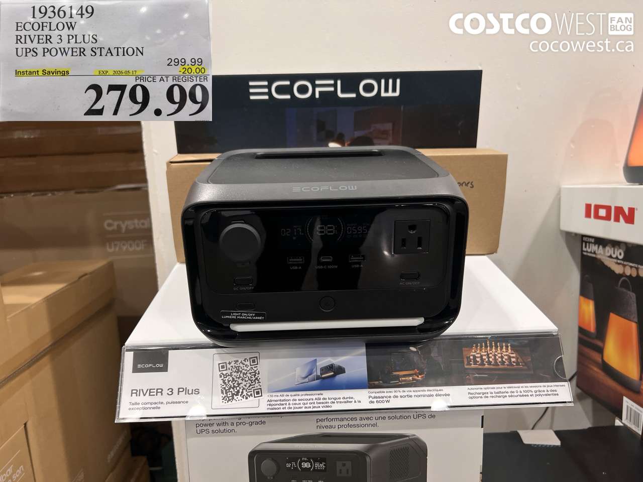 1936149 ECOFLOW RIVER 3 PLUS UPS POWER STATION ($20.00 INSTANT SAVINGS EXPIRES ON 2026-05-17) $279.99