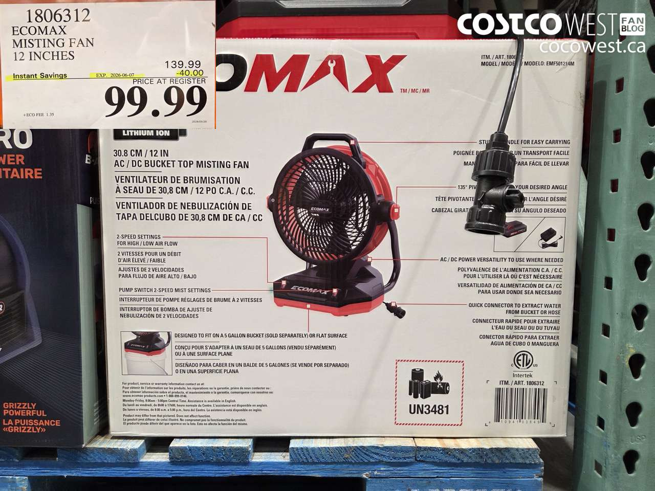 1806312 ECOMAX MISTING FAN 12 INCHES ($40.00 INSTANT SAVINGS EXPIRES ON 2026-06-07) $99.99