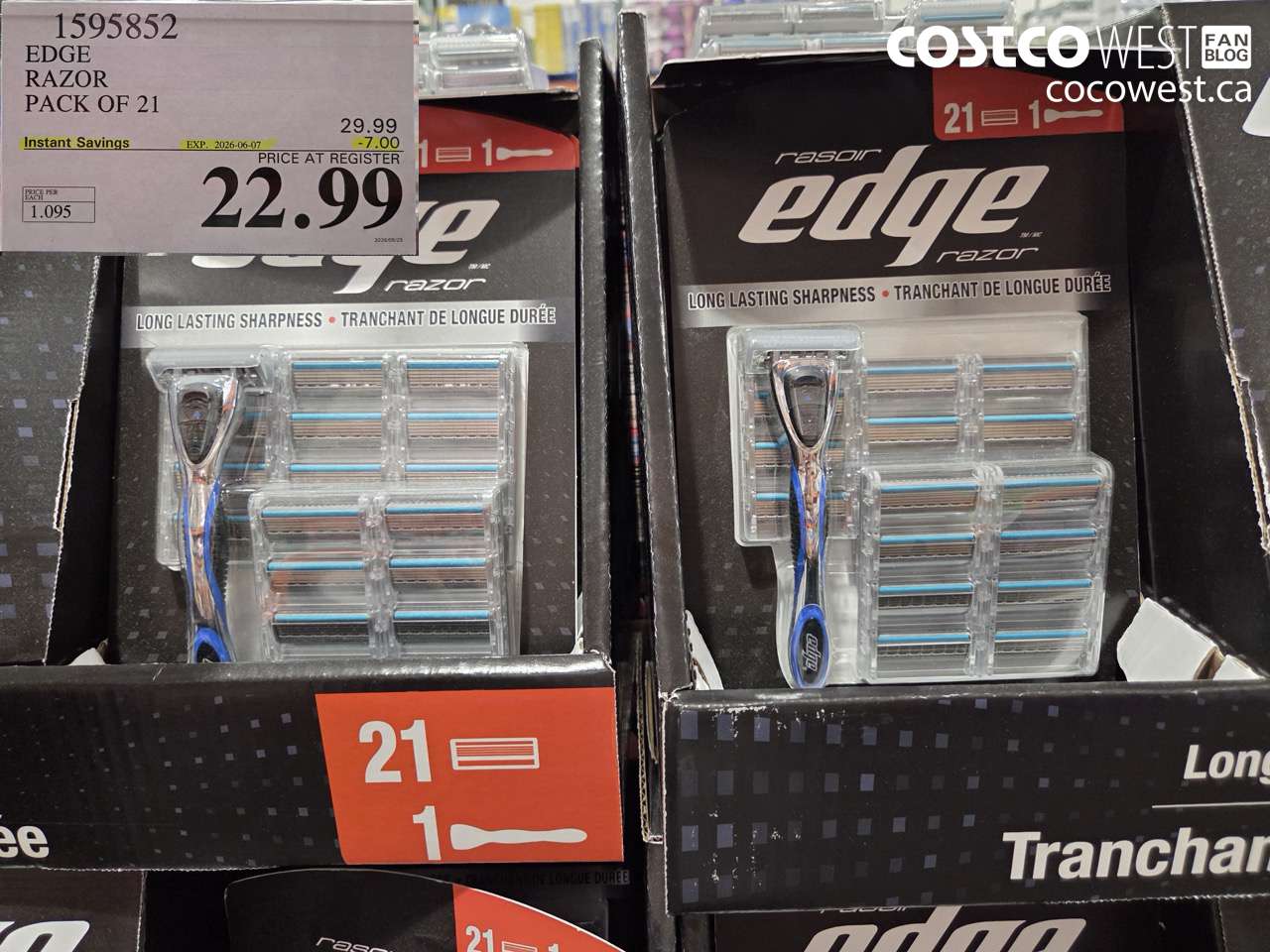1595852 EDGE RAZOR PACK OF 21 ($7.00 INSTANT SAVINGS EXPIRES ON 2026-06-07) $22.99