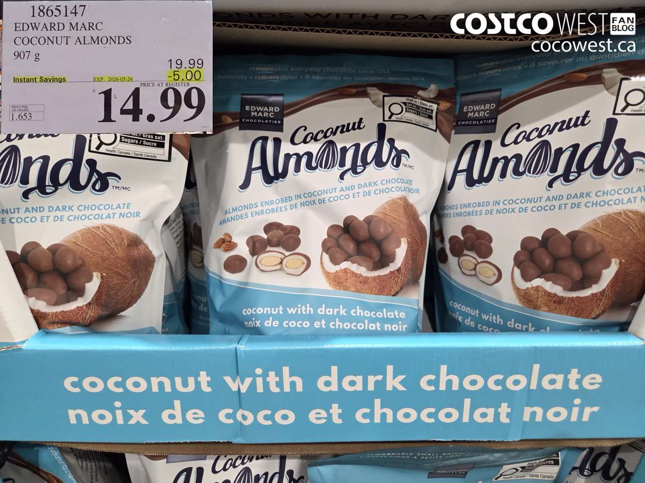 1865147 EDWARD MARC COCONUT ALMONDS 907 G ($5.00 INSTANT SAVINGS EXPIRES ON 2026-05-24) $14.99