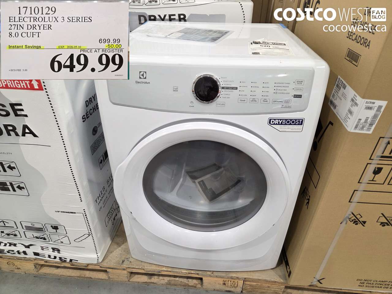 1710129 ELECTROLUX 3 SERIES 27IN DRYER 8.0 CUFT ($50.00 INSTANT SAVINGS EXPIRES ON 2026-05-10) $649.99