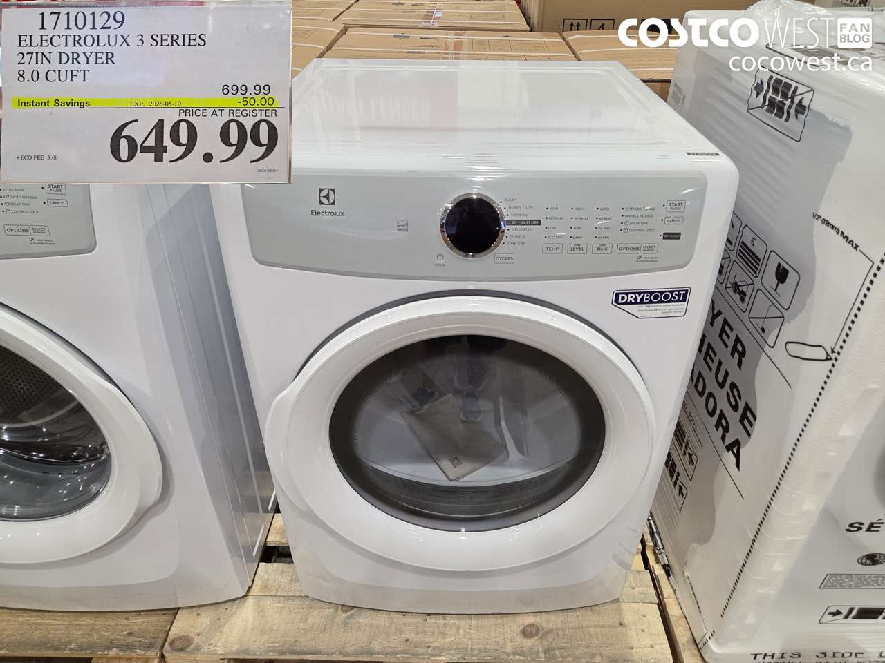 1710129 ELECTROLUX 3 SERIES 27IN DRYER 8.0 CUFT ($50.00 INSTANT SAVINGS EXPIRES ON 2026-05-10) $649.99