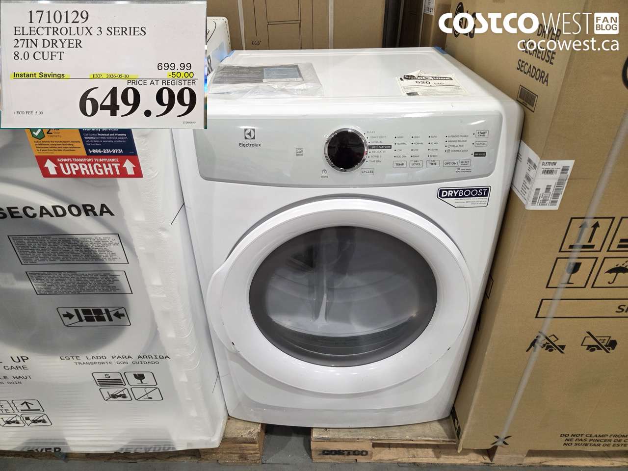1710129 ELECTROLUX 3 SERIES 27IN DRYER 8.0 CUFT ($50.00 INSTANT SAVINGS EXPIRES ON 2026-05-10) $649.99