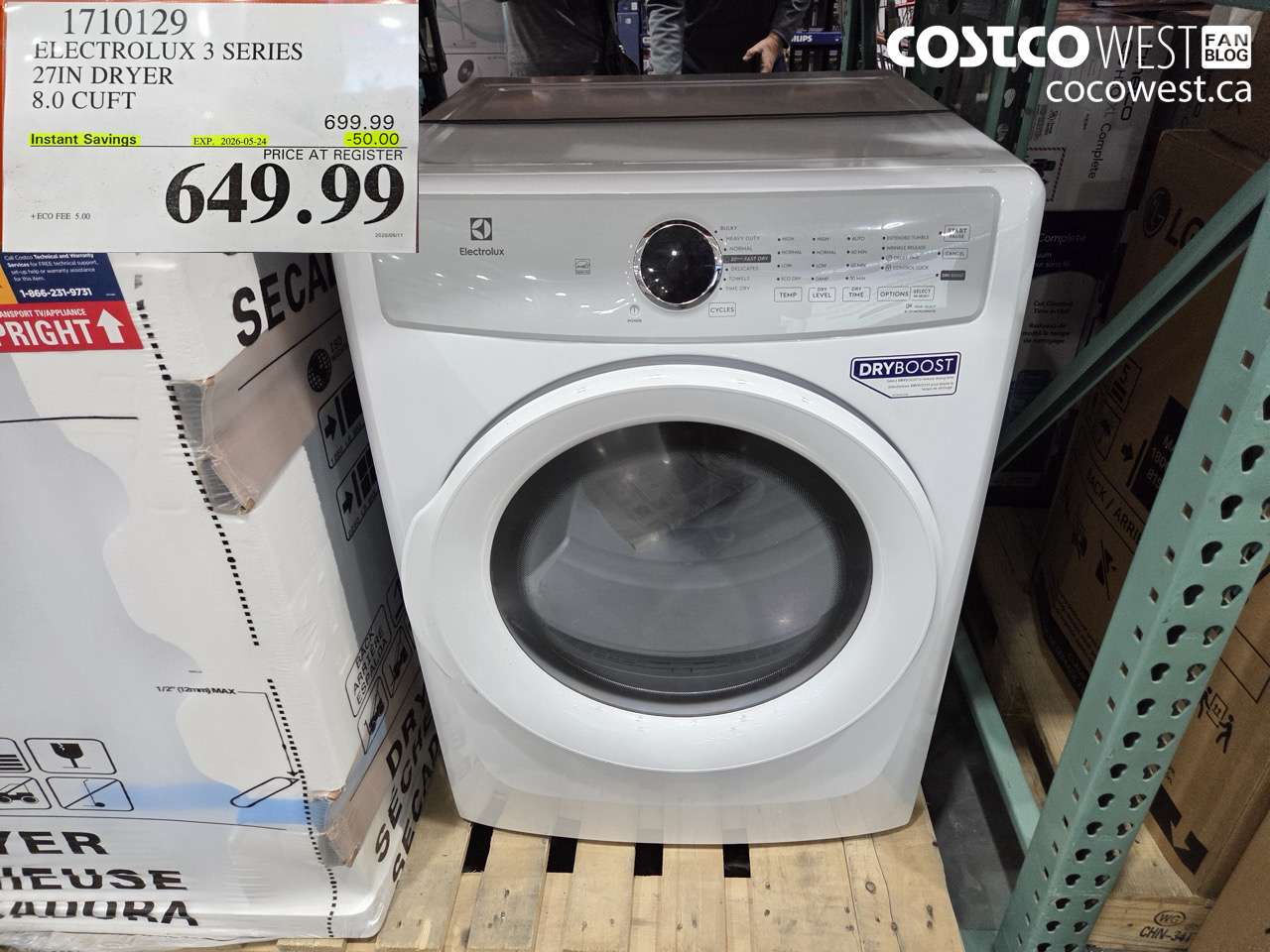 1710129 ELECTROLUX 3 SERIES 27IN DRYER 8.0 CUFT ($50.00 INSTANT SAVINGS EXPIRES ON 2026-05-24) $649.99