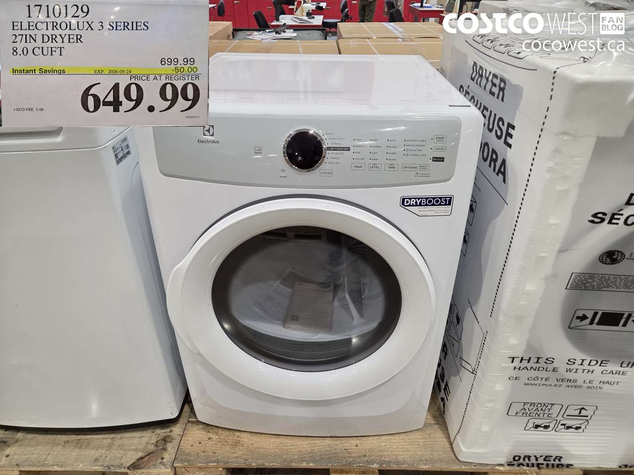 1710129 ELECTROLUX 3 SERIES 27IN DRYER 8.0 CUFT ($50.00 INSTANT SAVINGS EXPIRES ON 2026-05-24) $649.99