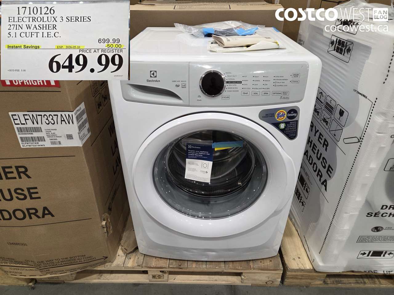 1710126 ELECTROLUX 3 SERIES 27IN WASHER 5.1 CUFT I.E.C. ($50.00 INSTANT SAVINGS EXPIRES ON 2026-05-10) $649.99