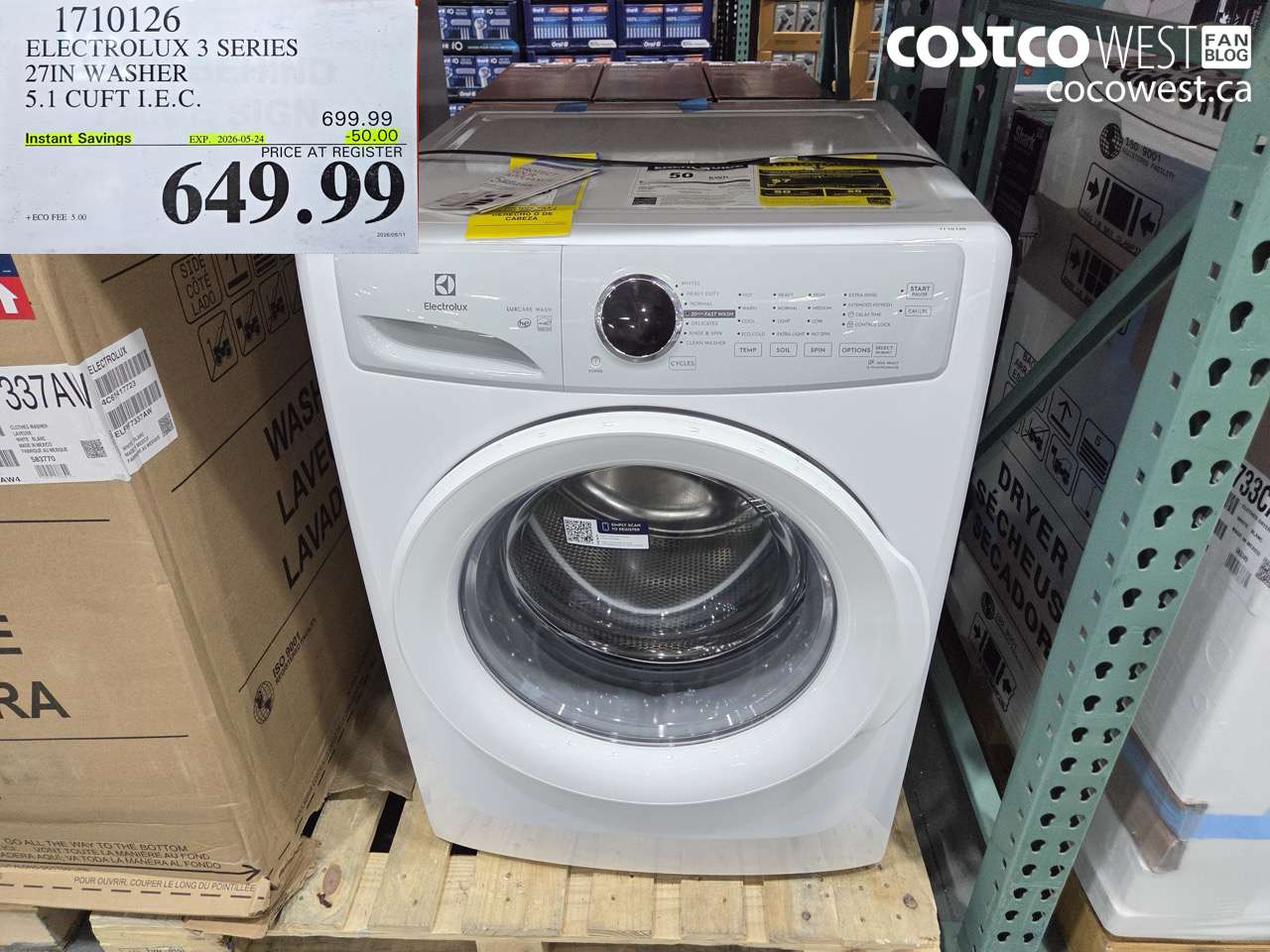 1710126 ELECTROLUX 3 SERIES 27IN WASHER 5.1 CUFT I.E.C. ($50.00 INSTANT SAVINGS EXPIRES ON 2026-05-24) $649.99