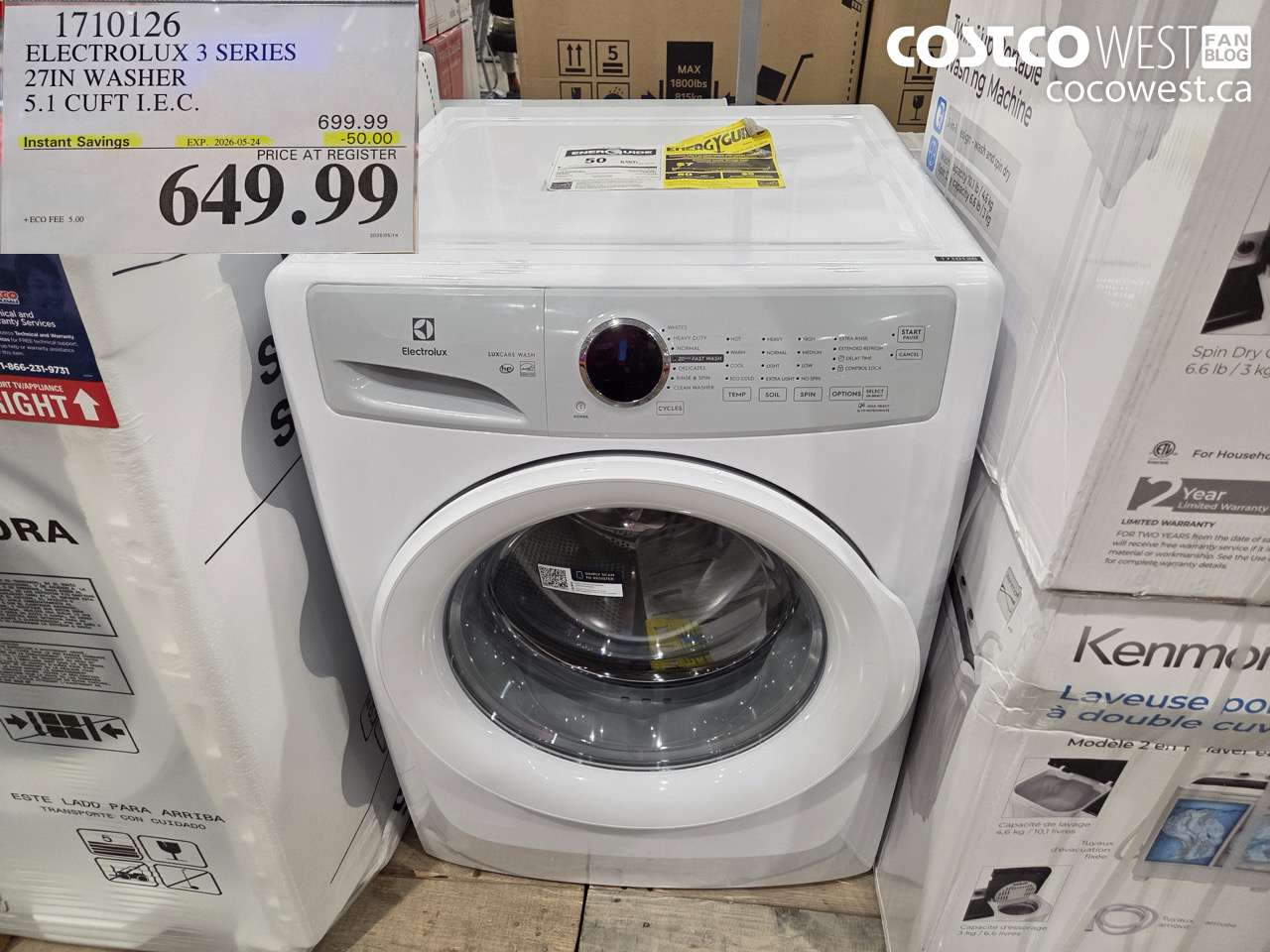 1710126 ELECTROLUX 3 SERIES 27IN WASHER 5.1 CUFT I.E.C. ($50.00 INSTANT SAVINGS EXPIRES ON 2026-05-24) $649.99