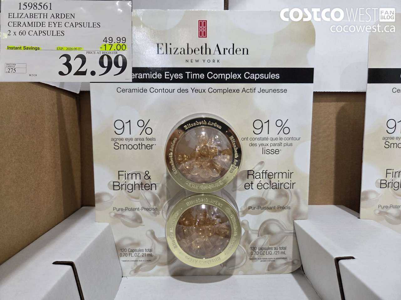 1598561 ELIZABETH ARDEN CERAMIDE EYE CAPSULES 2 X 60 CAPSULES ($17.00 INSTANT SAVINGS EXPIRES ON 2026-06-07) $32.99