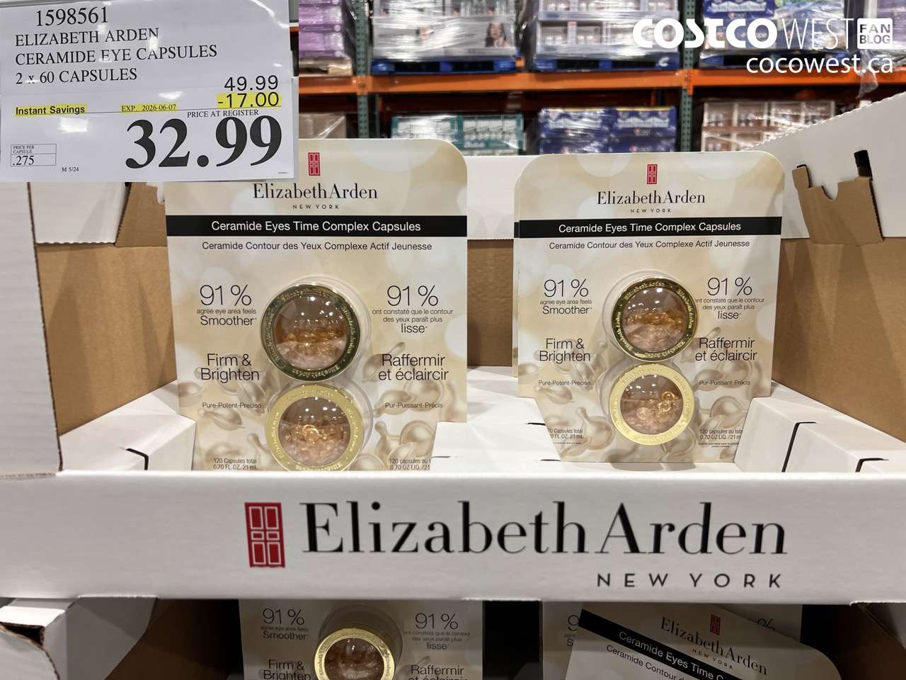 1598561 ELIZABETH ARDEN CERAMIDE EYE CAPSULES 2 X 60 CAPSULES ($17.00 INSTANT SAVINGS EXPIRES ON 2026-06-07) $32.99