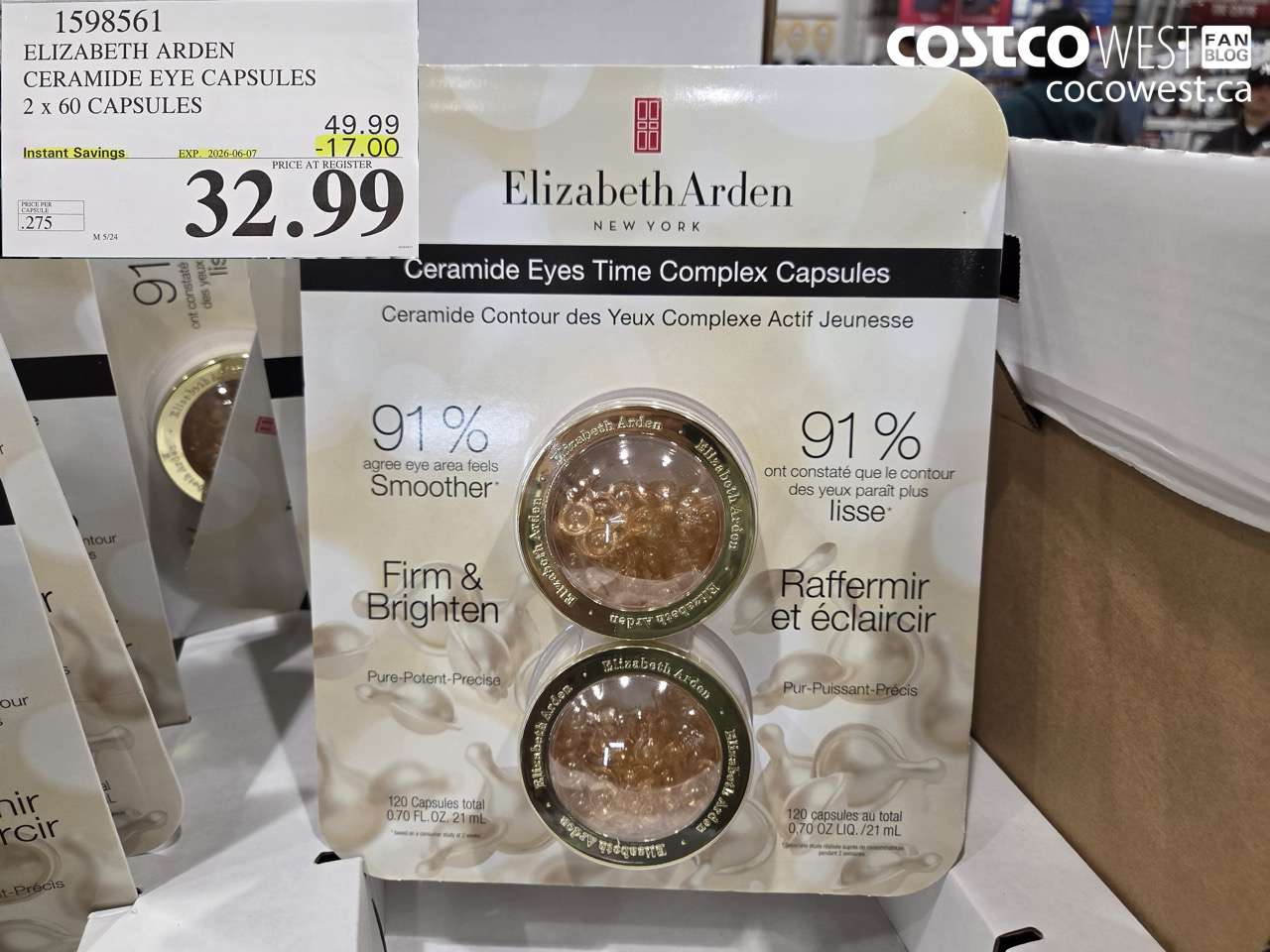 1598561 ELIZABETH ARDEN CERAMIDE EYE CAPSULES 2 X 60 CAPSULES ($17.00 INSTANT SAVINGS EXPIRES ON 2026-06-07) $32.99