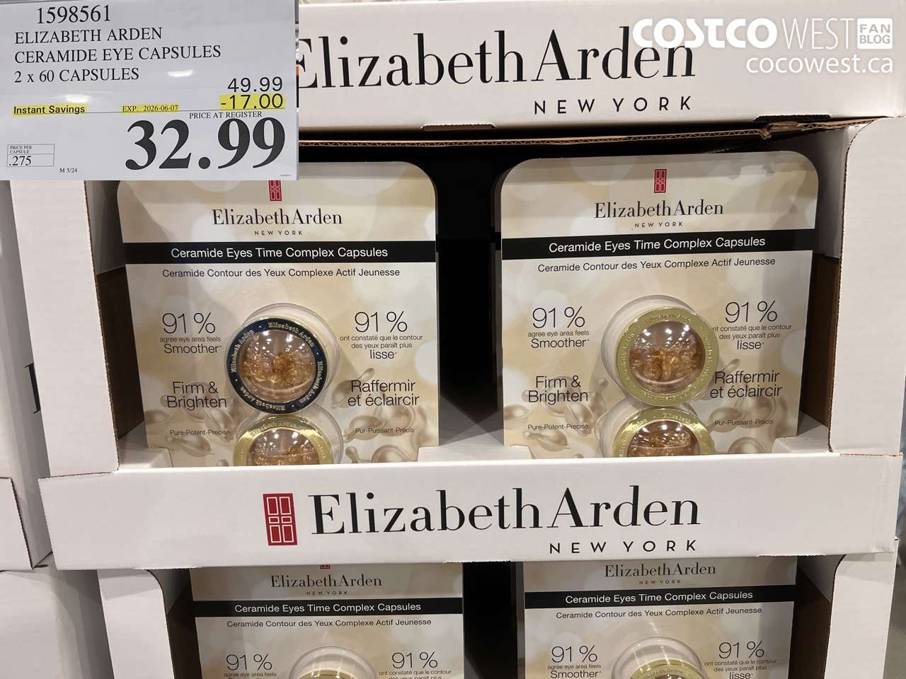 1598561 ELIZABETH ARDEN CERAMIDE EYE CAPSULES 2 X 60 CAPSULES ($17.00 INSTANT SAVINGS EXPIRES ON 2026-06-07) $32.99