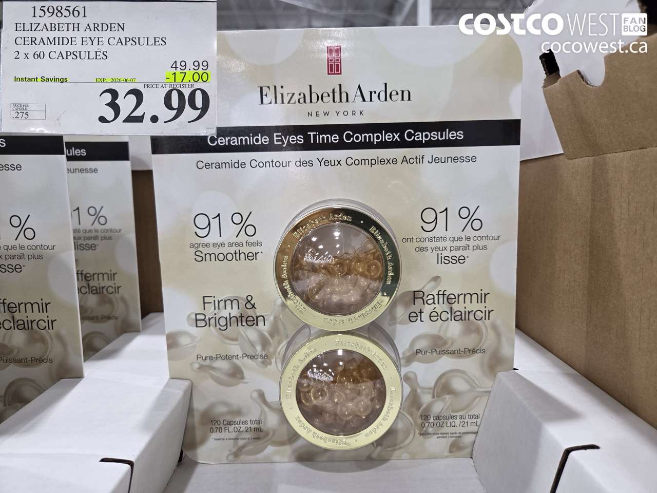 1598561 ELIZABETH ARDEN CERAMIDE EYE CAPSULES 2 X 60 CAPSULES ($17.00 INSTANT SAVINGS EXPIRES ON 2026-06-07) $32.99