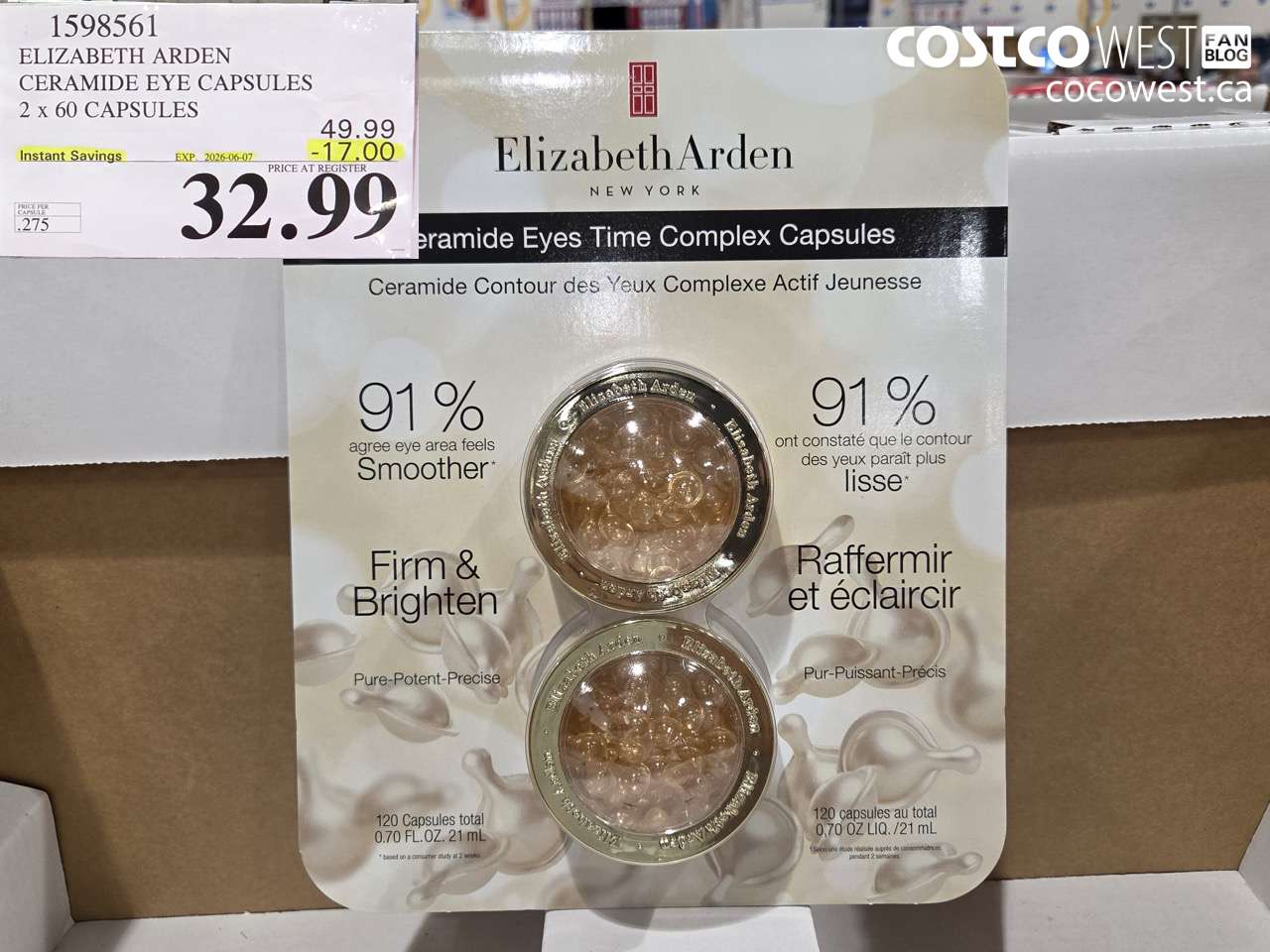 1598561 ELIZABETH ARDEN CERAMIDE EYE CAPSULES 2 X 60 CAPSULES ($17.00 INSTANT SAVINGS EXPIRES ON 2026-06-07) $32.99