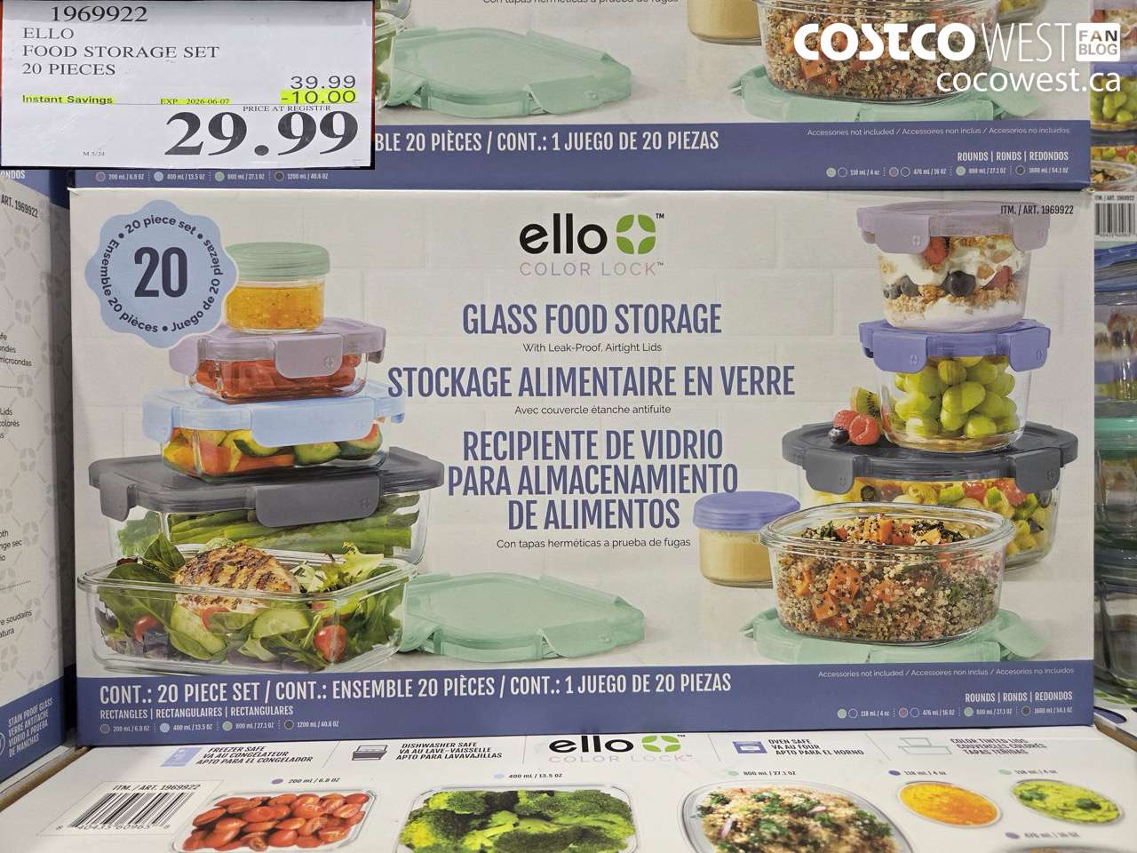 1969922 ELLO FOOD STORAGE SET 20 PIECES ($10.00 INSTANT SAVINGS EXPIRES ON 2026-06-07) $29.99