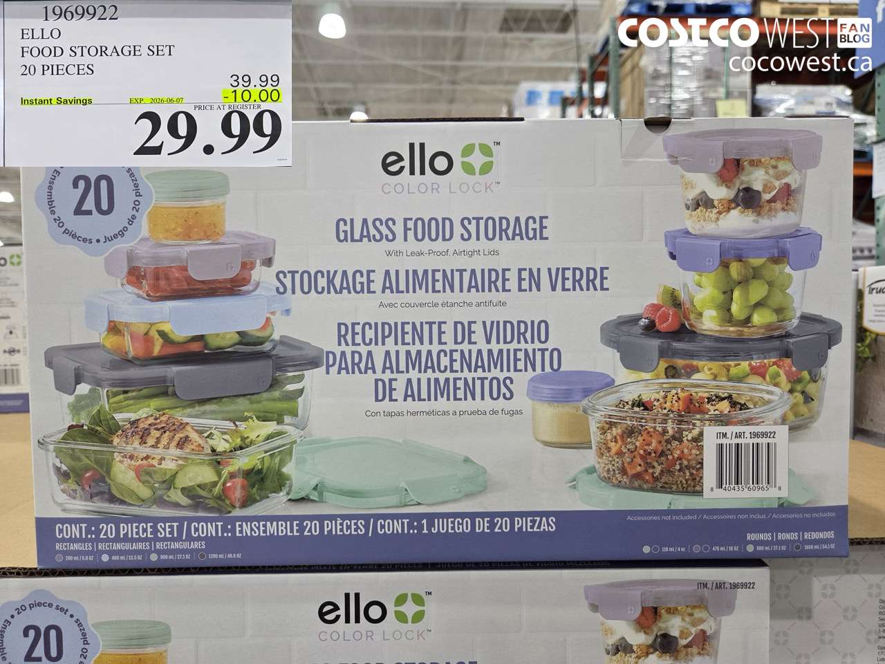 1969922 ELLO FOOD STORAGE SET 20 PIECES ($10.00 INSTANT SAVINGS EXPIRES ON 2026-06-07) $29.99