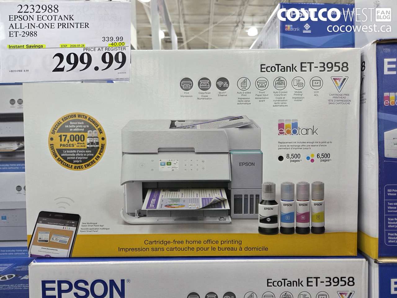 2232988 EPSON ECOTANK ALL-IN-ONE PRINTER ET-2988 ($40.00 INSTANT SAVINGS EXPIRES ON 2026-05-28) $299.99