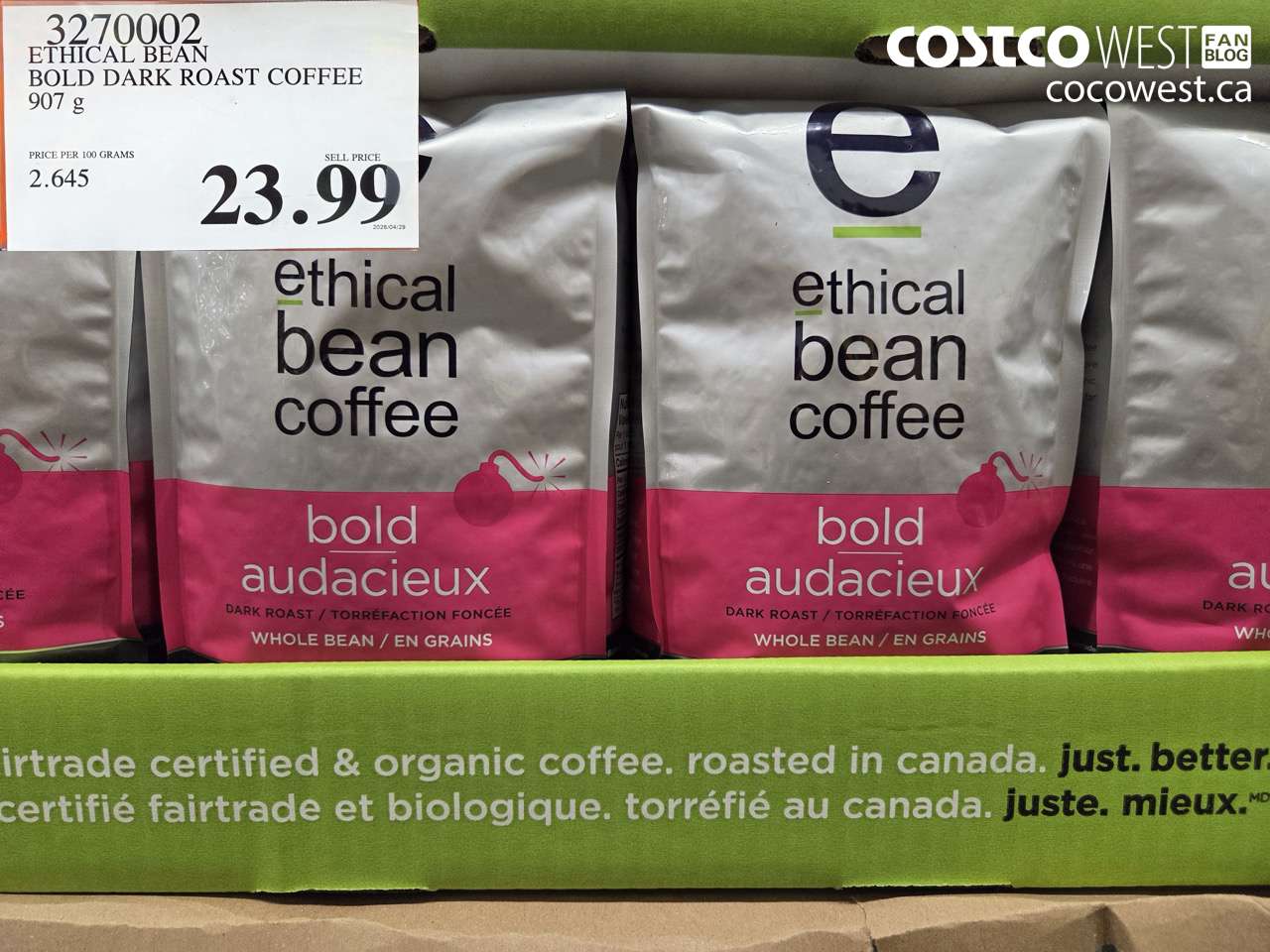 3270002 ETHICAL BEAN BOLD DARK ROAST COFFEE 907 G $23.99