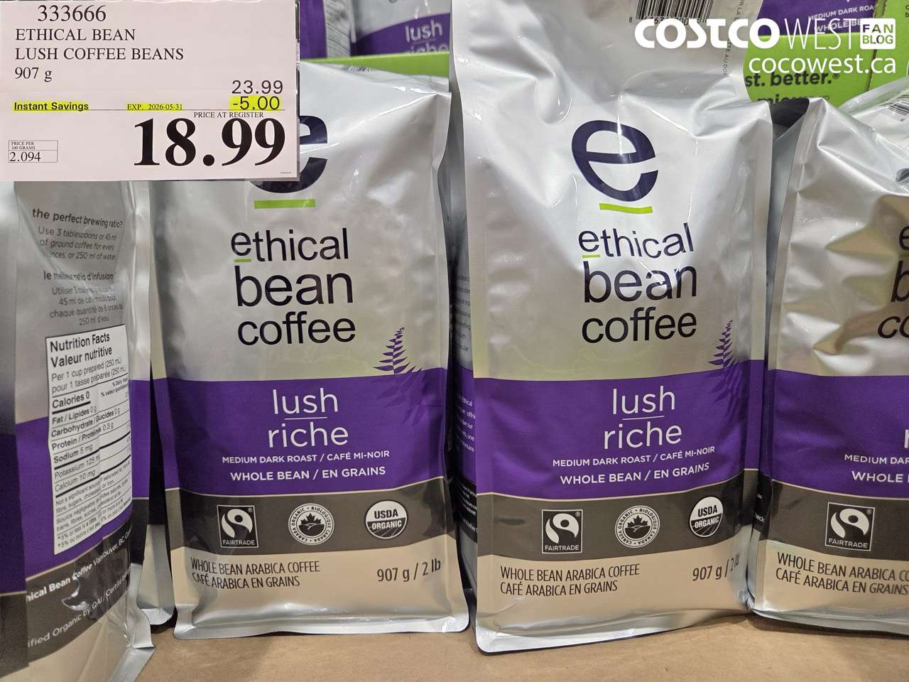 333666 ETHICAL BEAN LUSH COFFEE BEANS 907 G ($5.00 INSTANT SAVINGS EXPIRES ON 2026-05-31) $18.99