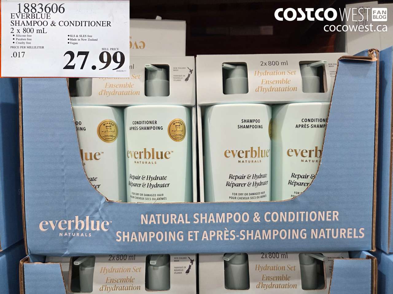 1883606 EVERBLUE SHAMPOO & CONDITIONER 2 X 800 ML $27.99