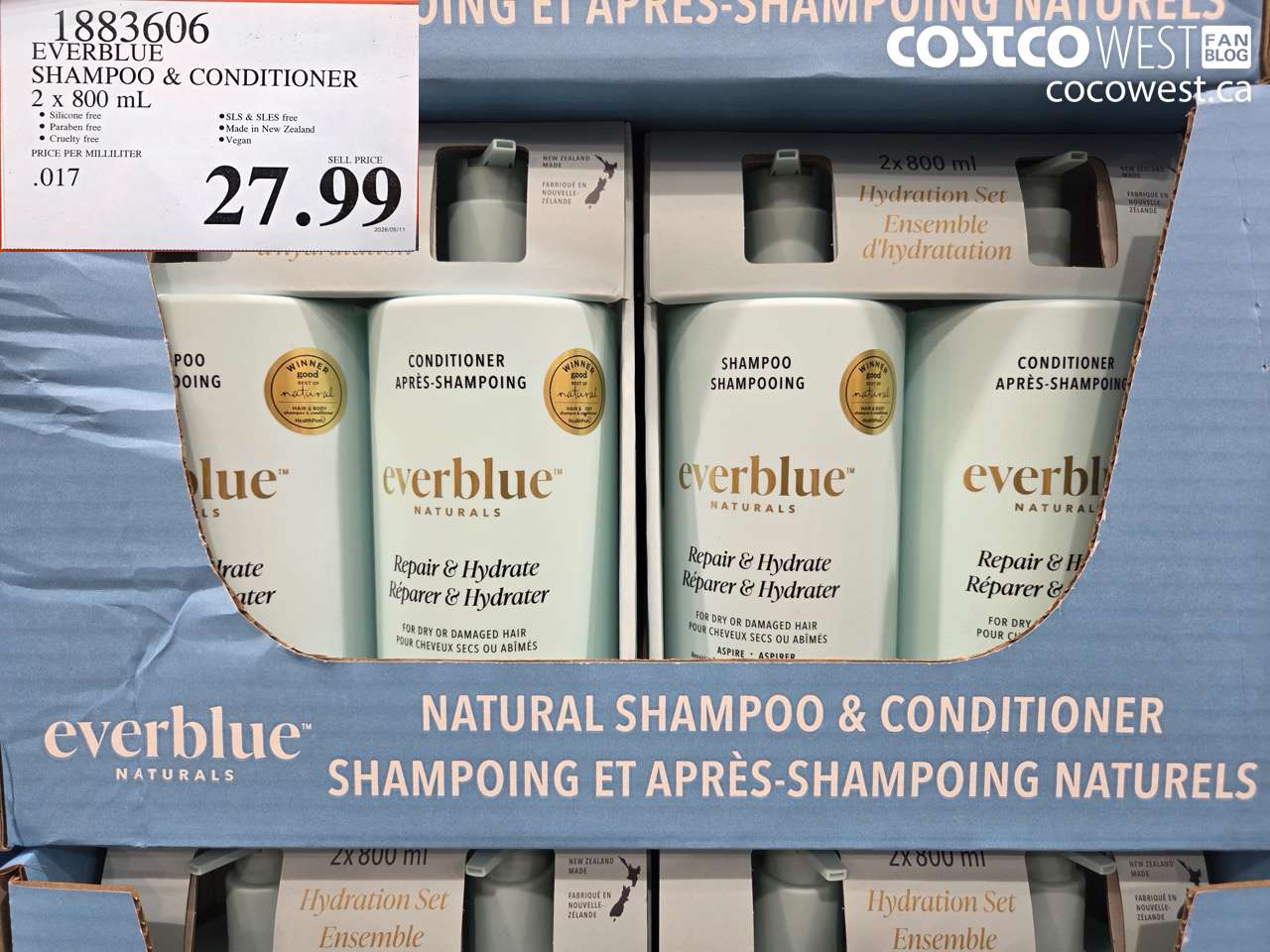 1883606 EVERBLUE SHAMPOO & CONDITIONER 2 X 800 ML $27.99