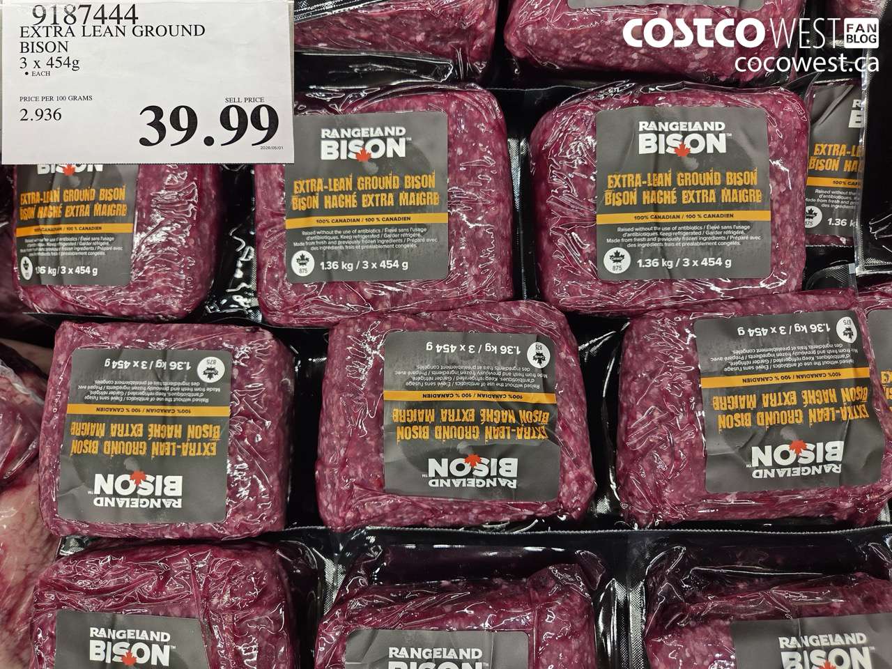 9187444 EXTRA LEAN GROUND BISON 3 X 454G $39.99